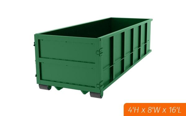 fifteen yard dumpsters typically measure 14 feet long,5 feet wide, and 5 feet tall